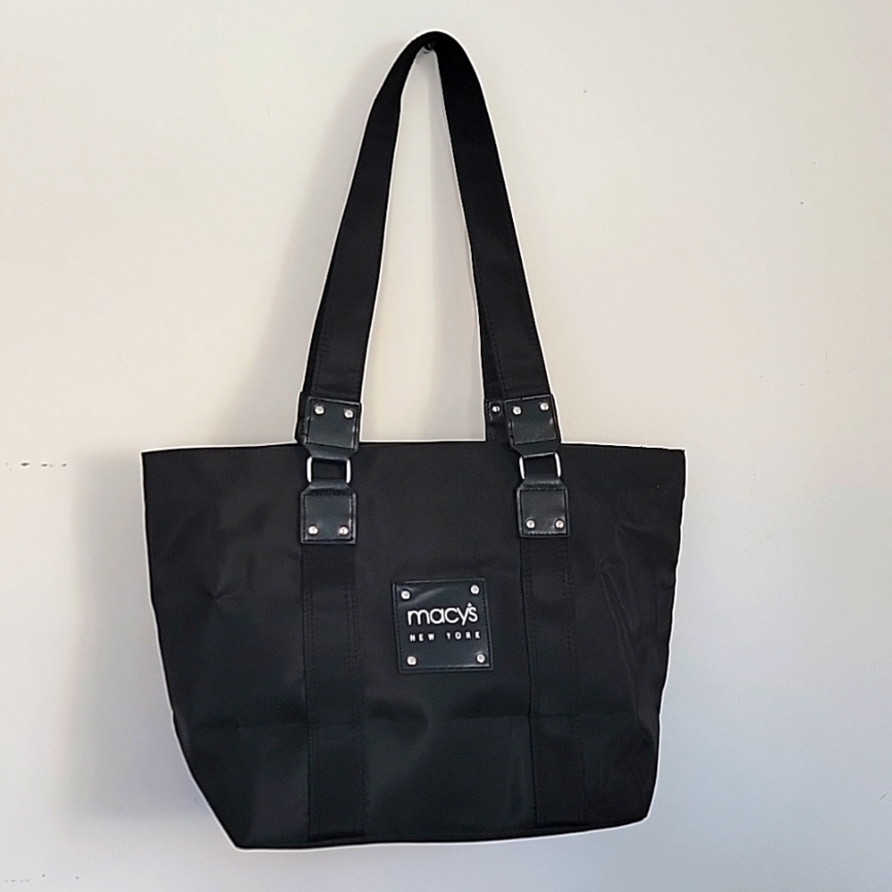 Macy's New York Black Nylon Shoulder Bag Tote w/ Zip Closure
